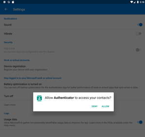 Snímek obrazovky aplikace Microsoft Authenticator povolující okno pro potvrzení přístupu