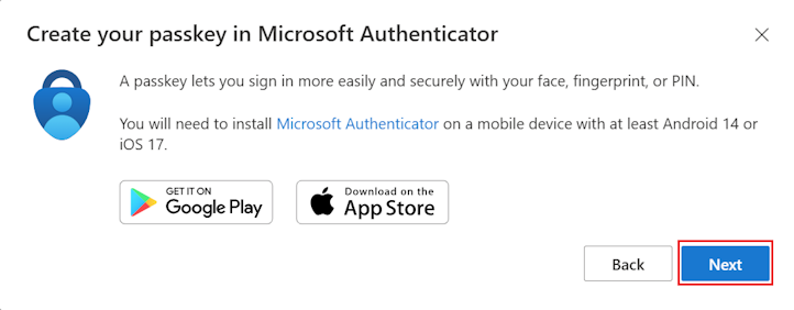 Snímek obrazovky, který uživatelům umožňuje stáhnout Authenticator