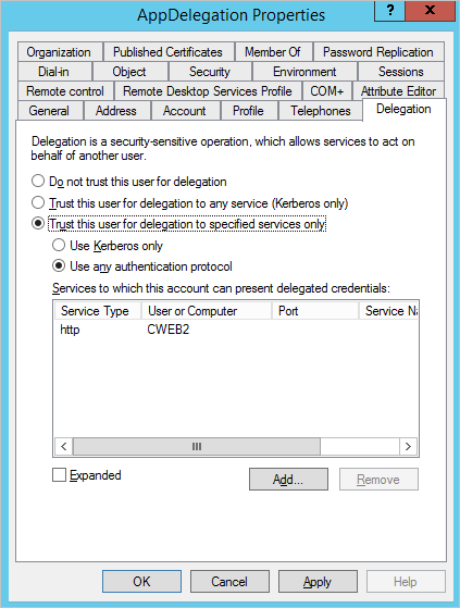 Snímek obrazovky s konektorem SamL Citrix ADC pro konfiguraci Microsoft Entra – Delegování v podokně Vlastnosti