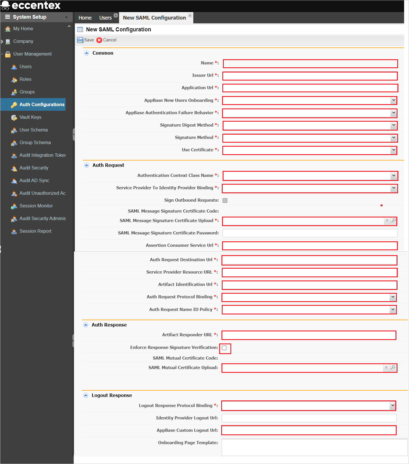 Snímek obrazovky znázorňující konfiguraci Azure SAML