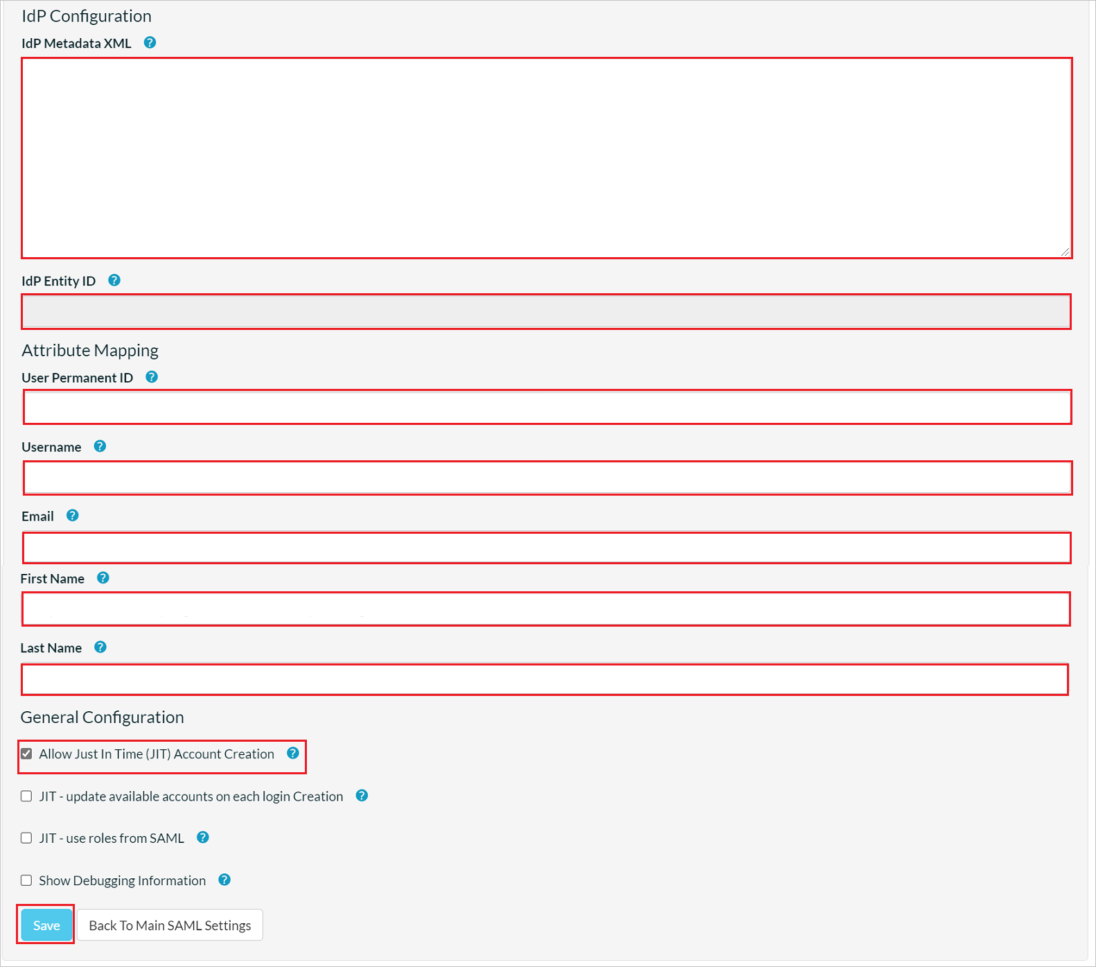 Snímek obrazovky ukazuje IdP Metadata XML.