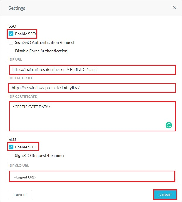 Screenshot shows the Settings dialog box where you can enter the values described.