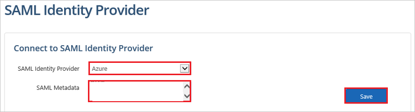 Screenshot shows the SAML Identity Provider where you can enter the values described.