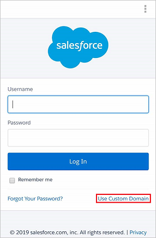 Mobilní aplikace Salesforce – Použití vlastní domény