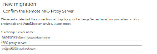 Snímek obrazovky se stránkou Potvrzení vzdáleného proxy serveru MRS pro fázovanou migraci