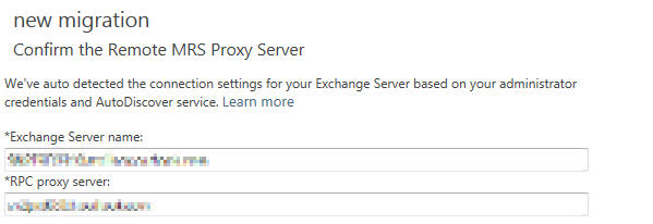 Snímek obrazovky se stránkou Potvrzení vzdáleného proxy serveru MRS pro přímou migraci