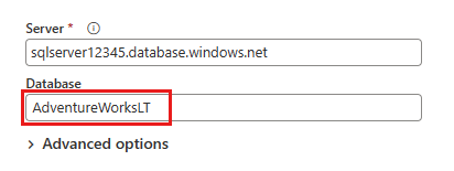 snímek obrazovky ukazující, jak se připojit k databázi Azure SQL