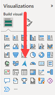 Snímek obrazovky s podoknem Vizualizace znázorňující, kde vybrat možnost ArcGIS Maps for Power BI