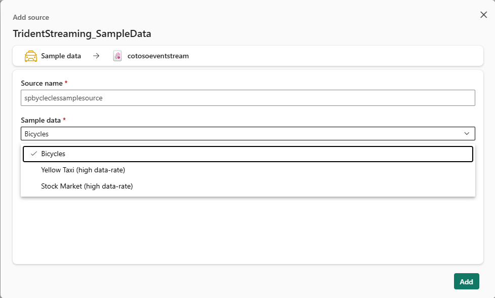 Snímek obrazovky znázorňující volby na obrazovce Ukázková data