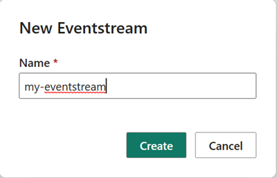 Snímek obrazovky znázorňující, kde zadat název eventstreamu na obrazovce New Eventstream