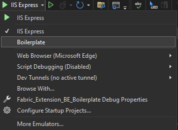 Snímek obrazovky s uživatelským rozhraním pro spouštěný projekt v sadě Visual Studio