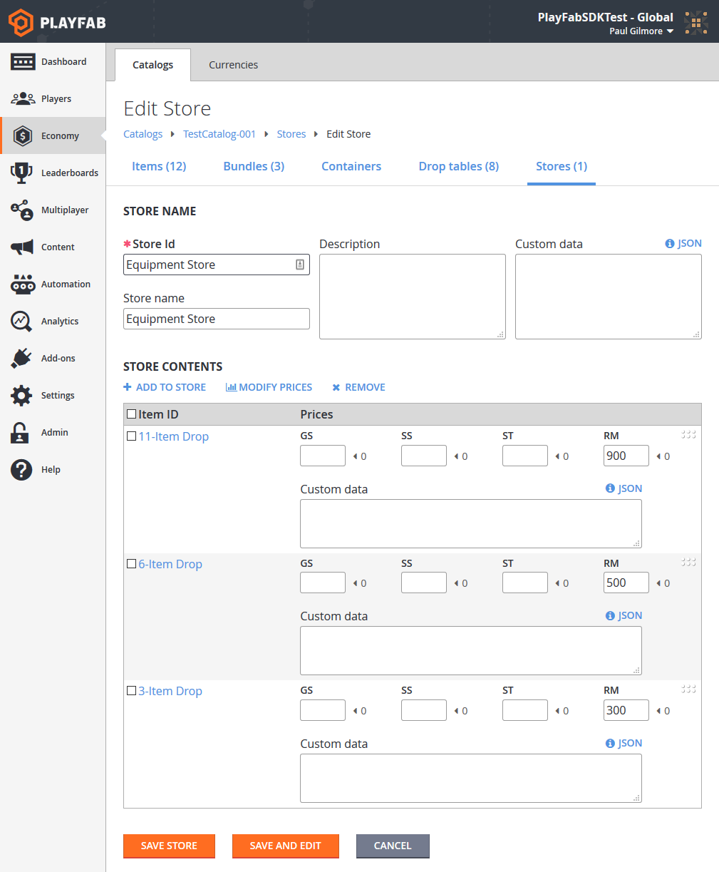 Game Manager - economy - edit Store