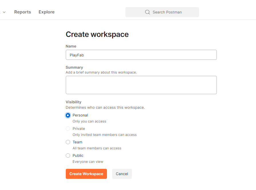 Postman Create Workspace