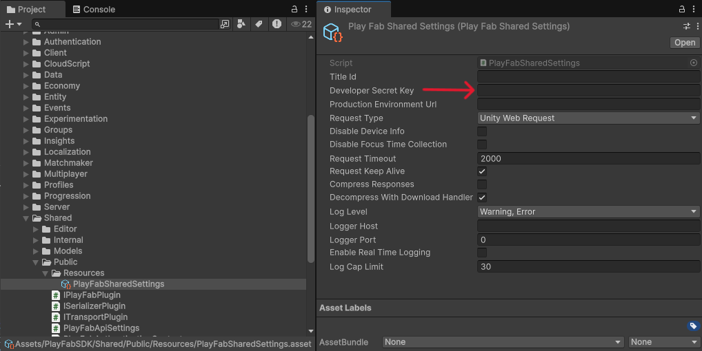 PlayFab Developer Secret Key Setting