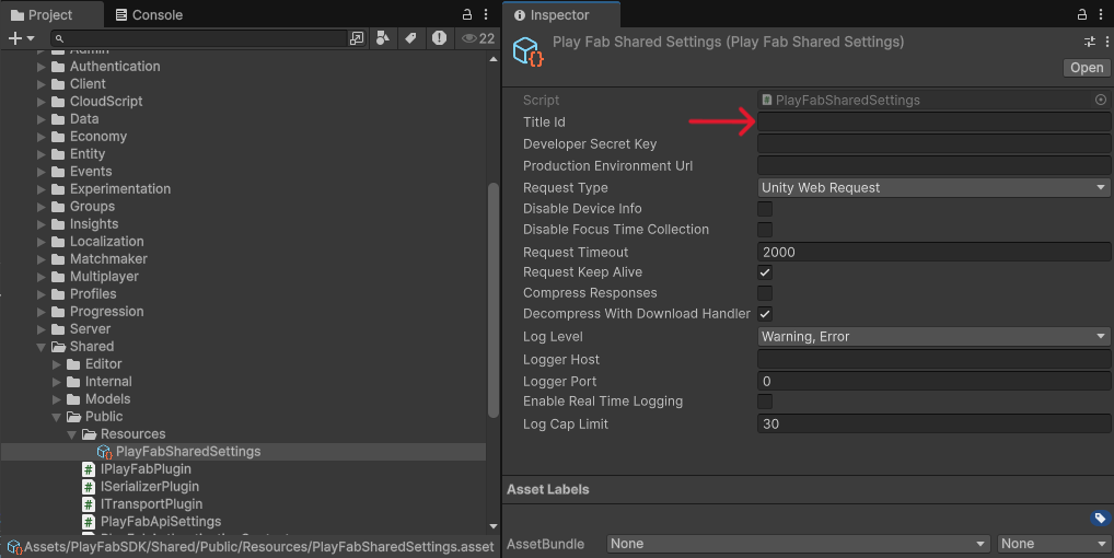 PlayFab Title ID Setting