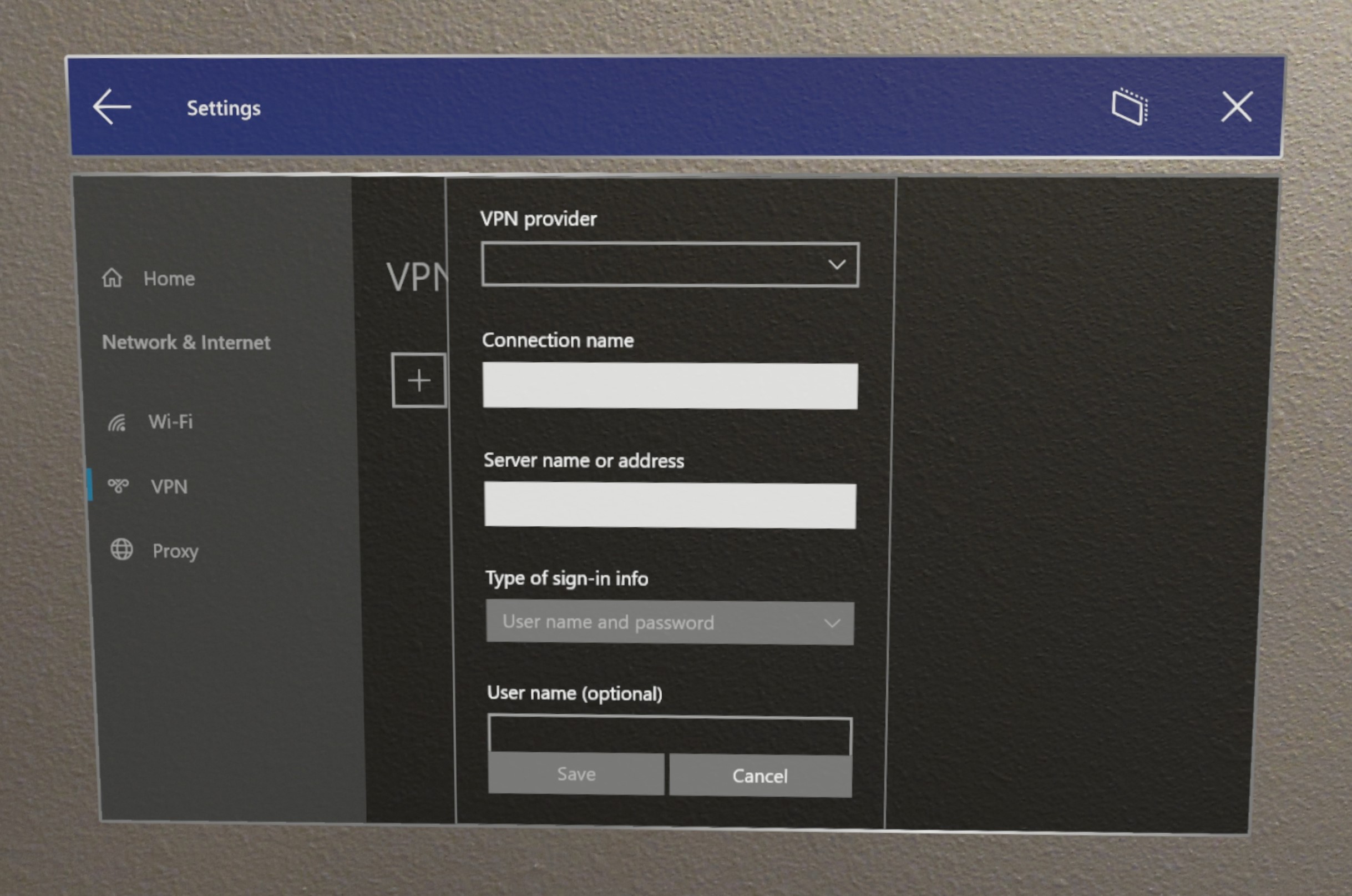 Nastavení sítě VPN Pro HoloLens.