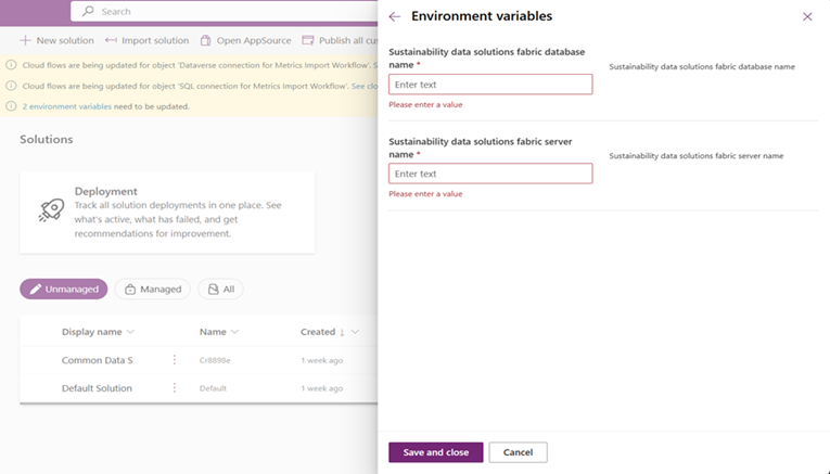 Screenshot of environment variables pane.