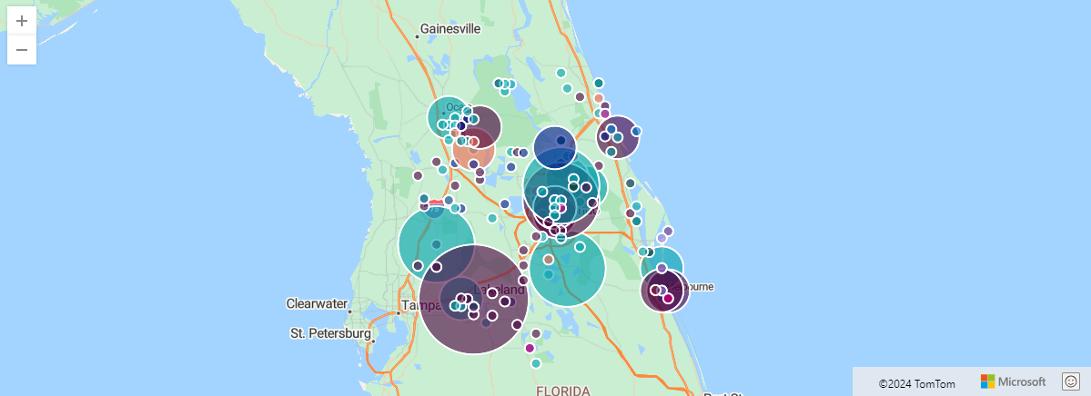 Snímek obrazovky s událostmi stormu na výsečové mapě