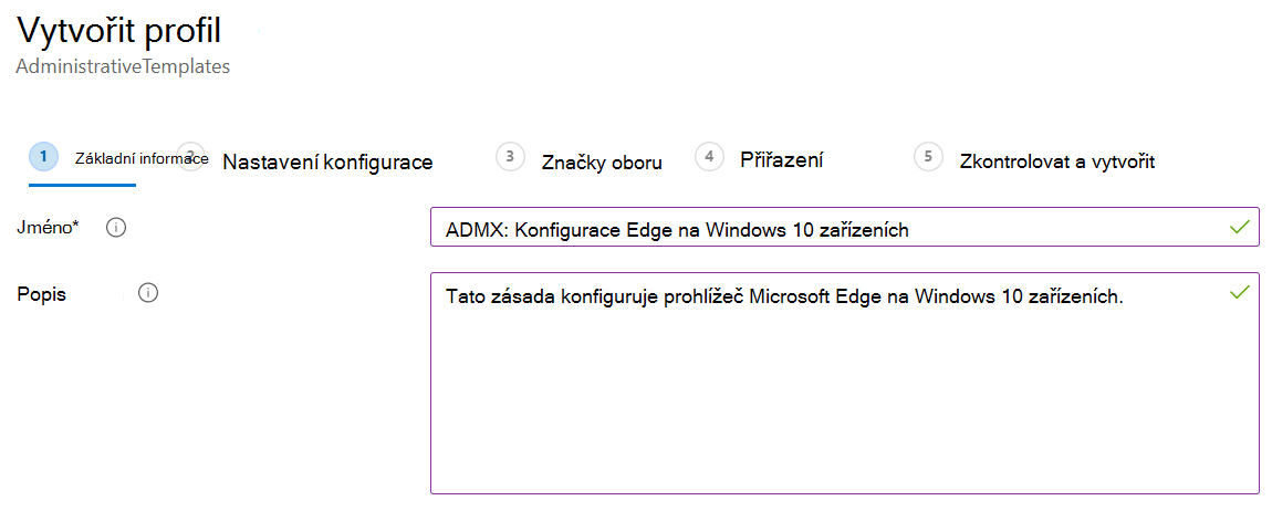 Vytvořte šablonu pro správu Windows ADMX v centru pro správu Microsoft Intune a Intune.