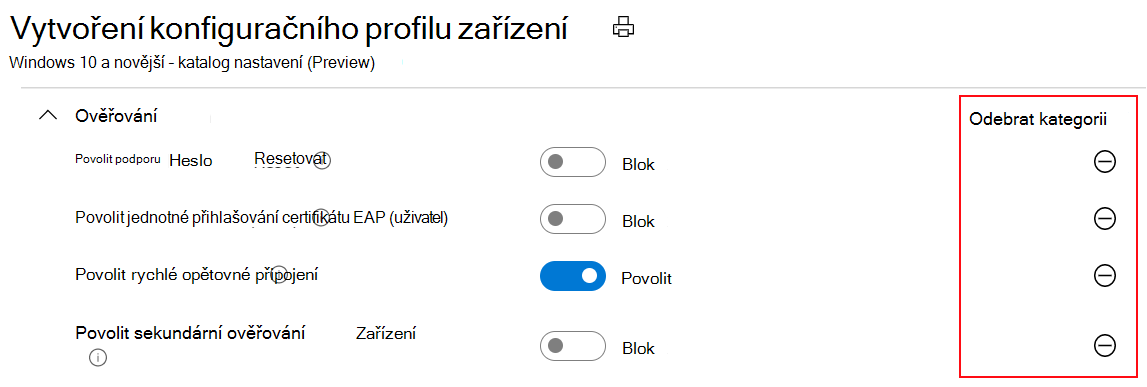 Snímek obrazovky znázorňující katalog nastavení a to, že výchozí hodnoty v Microsoft Intune a Centru pro správu Intune jsou stejné jako výchozí hodnoty operačního systému