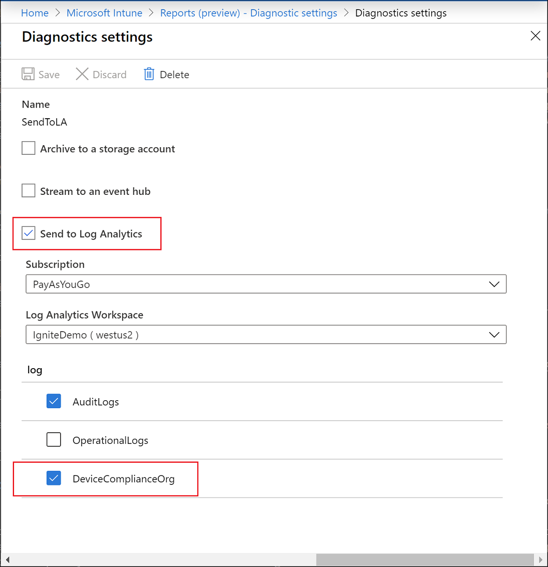 Sestavy Intune – Nastavení diagnostiky