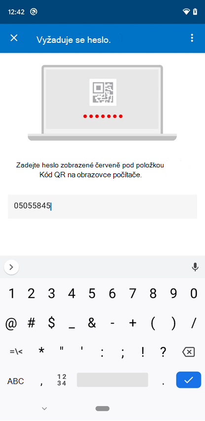 Snímek obrazovky aplikace Intune požadováno heslem