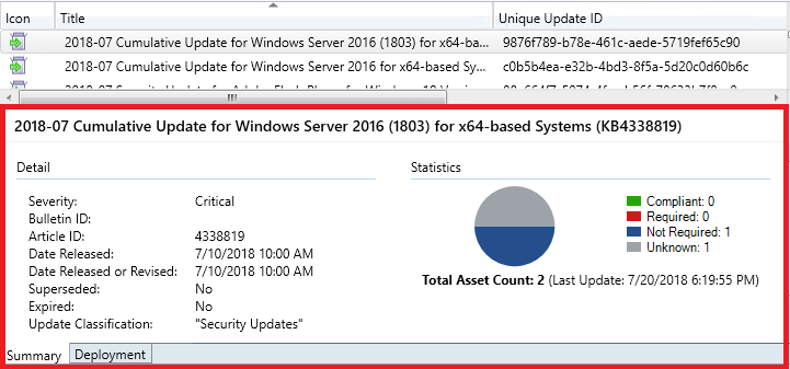 Configuration Manager příklad podokna podrobností.