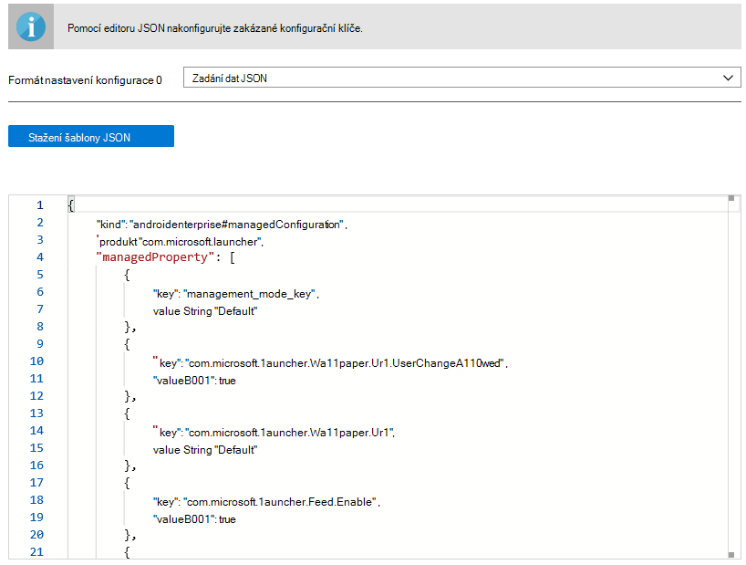 Designer konfigurace – data JSON