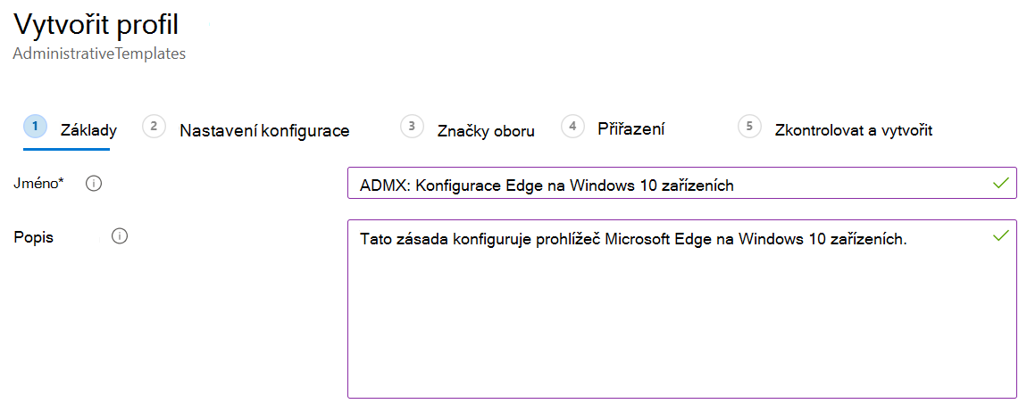 Vytvořte šablonu pro správu Windows ADMX v centru pro správu Microsoft Intune a Intune.