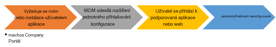 Vývojový diagram koncového uživatele při instalaci rozšíření aplikace s jednotným přihlašováním na zařízení s macOS v Microsoft Intune.