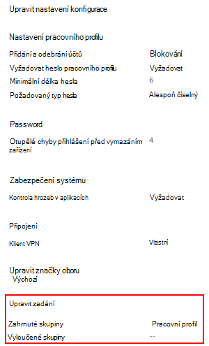 Snímek obrazovky, který ukazuje, jak vybrat přiřazení k nasazení profilu uživatelům a skupinám v Microsoft Intune