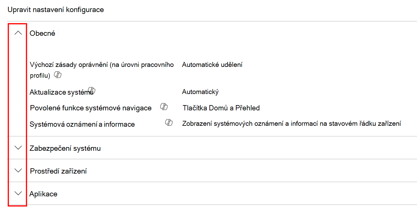 Snímek obrazovky, který ukazuje, jak rozbalit kategorii, aby se zobrazil popis Copilotu v Microsoft Intune a Centru pro správu Intune