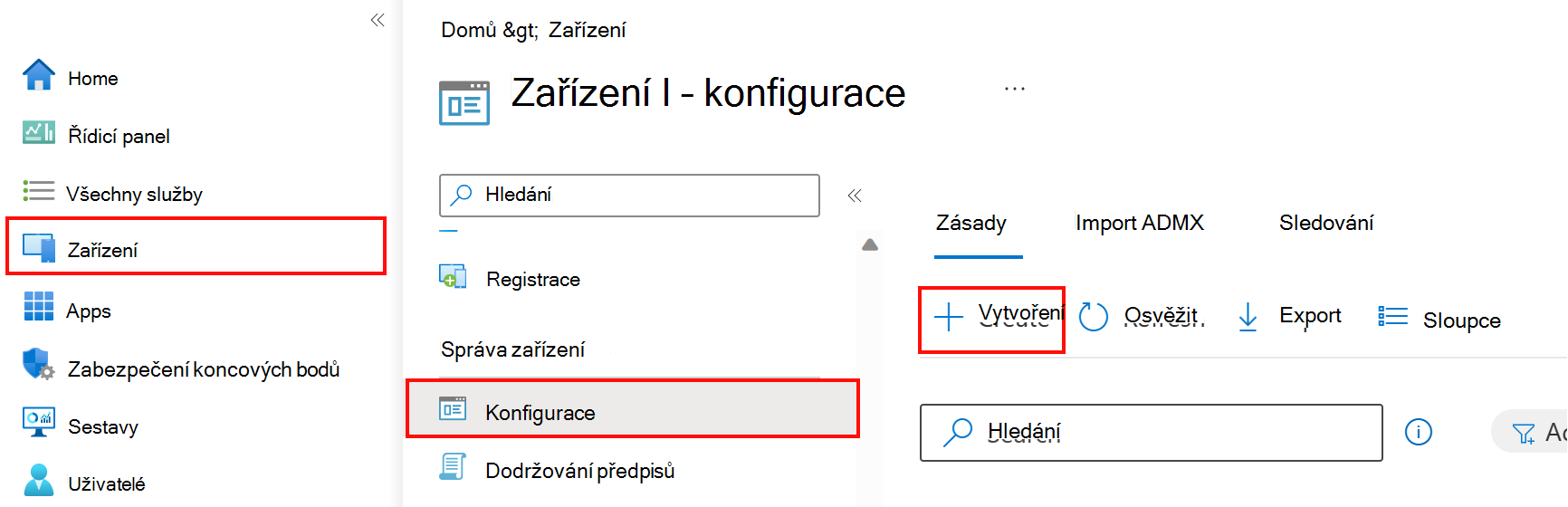 Vytvořte nový konfigurační profil zařízení v Microsoft Intune pomocí Centra pro správu Intune.