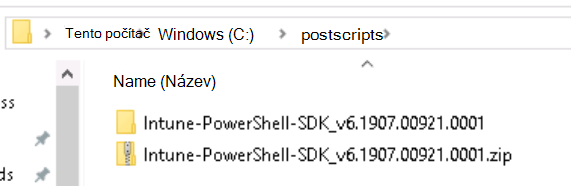Snímek obrazovky znázorňující strukturu složek sady PowerShell SDK Intune po extrahování