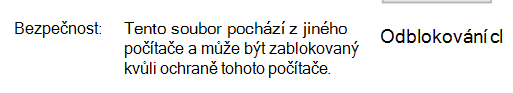 Snímek obrazovky, který ukazuje, jak odblokovat knihovny DLL