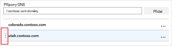 Vyberte tři tečky a kliknutím a přetažením přesuňte příponu dns.