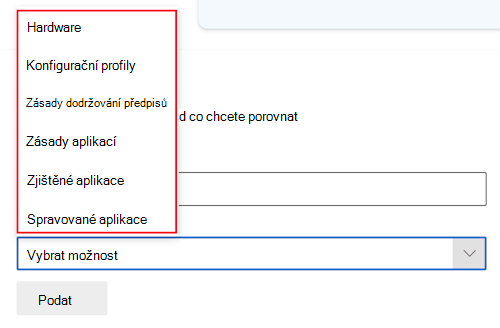 Snímek obrazovky znázorňující výzvu Copilotu pro porovnání zařízení po výběru zařízení v Microsoft Intune nebo Centru pro správu Intune