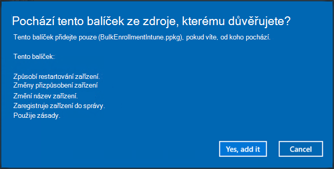 Snímek obrazovky se složkou projektu, zadáním názvu a popisu v aplikaci Windows Configuration Designer