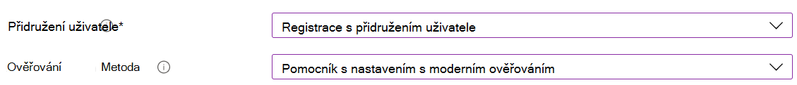 V Centru pro správu Intune a Microsoft Intune zaregistrujte zařízení s iOS/iPadOS pomocí automatizované registrace zařízení (ADE). Vyberte Zaregistrovat s přidružením uživatele a k ověřování použijte Pomocníka s nastavením. Aplikace Portál společnosti se nainstaluje automaticky.