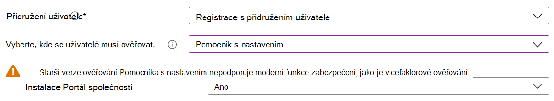 V Centru pro správu Intune a Microsoft Intune zaregistrujte zařízení s iOS/iPadOS pomocí Apple Configuratoru. Vyberte Zaregistrovat s přidružením uživatele, k ověřování použijte Pomocníka s nastavením a nainstalujte aplikaci Portál společnosti.