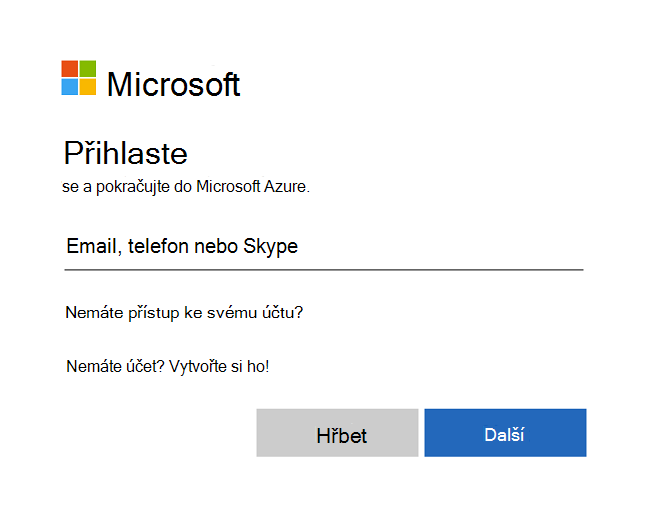 Obrázek přihlašovací stránky Centra pro správu Intune