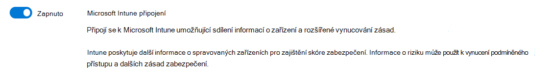 Snímek obrazovky s nastavením Microsoft Intune připojení