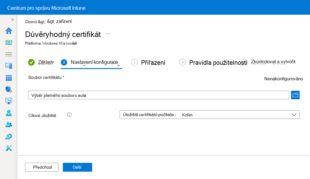 Vytvoření profilu a nahrání důvěryhodného certifikátu