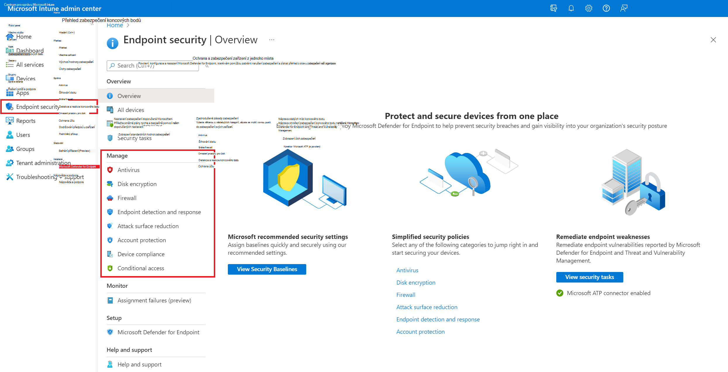 Správa zásad zabezpečení koncových bodů v Centru pro správu Microsoft Intune