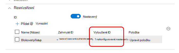 Snímek obrazovky znázorňující výsledek výběru skupiny pouze pro vyloučené ID