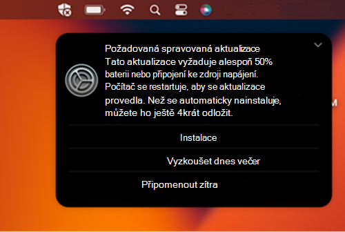 Ukázkové oznámení vyzve k požadované aktualizaci na zařízení s macOS Apple.