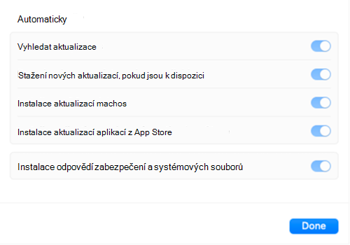 Nastavení aktualizace softwaru se zobrazí šedě, jakmile se zásady aktualizace katalogu nastavení Intune vztahují na zařízení s macOS Apple.