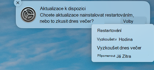 Ukázkové oznámení, že aktualizace je k dispozici na zařízení s macOS Apple.