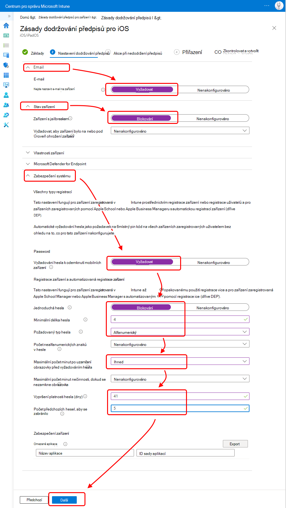 Konfigurace zásad dodržování předpisů pro iOS