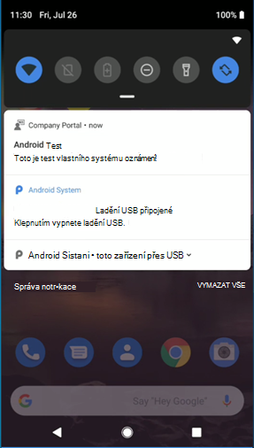 Oznámení o testování Androidu